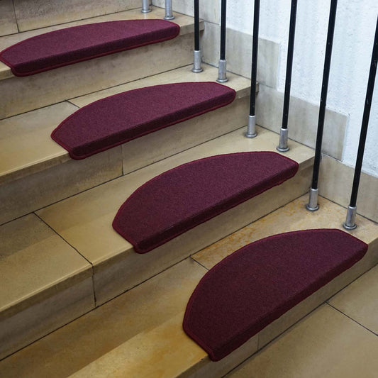 Cosmo Casa - Set van 15 trapmatten - Halfrond - Textiel - Bordeauxrood - 65×25 cm