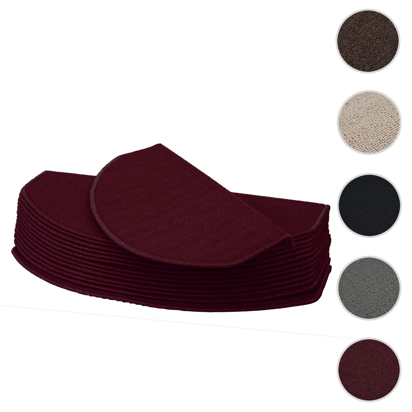 Cosmo Casa - Set van 15 trapmatten - Halfrond - Textiel - Bordeauxrood - 65×25 cm