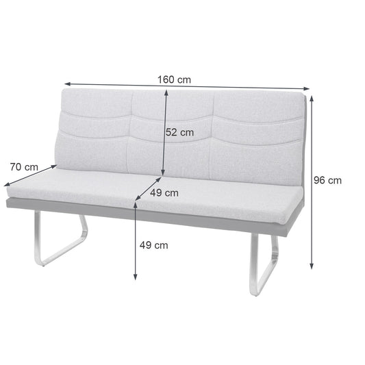 Cosmo Casa - Eetkamerbank - Stof & Kunstleer - Grijs - 160 cm