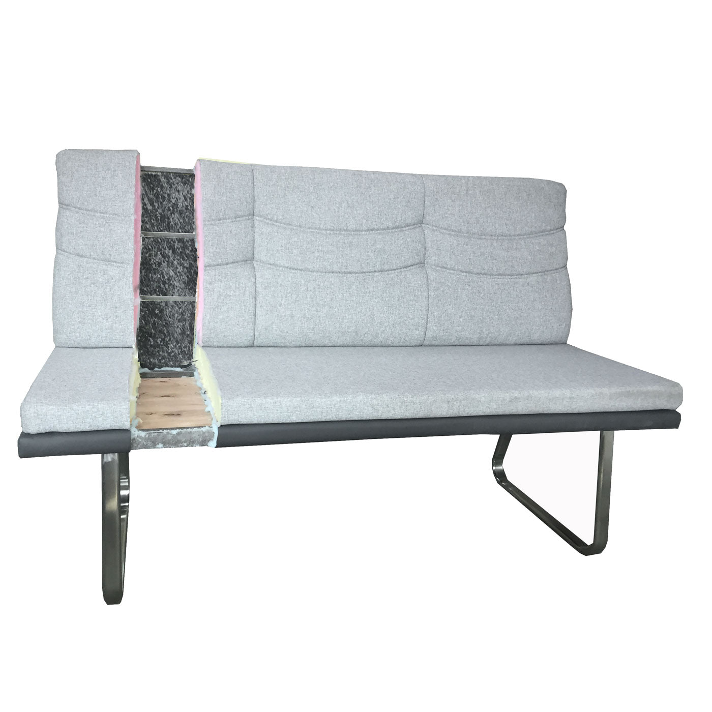 Cosmo Casa - Eetkamerbank - Stof & Kunstleer - Grijs - 160 cm