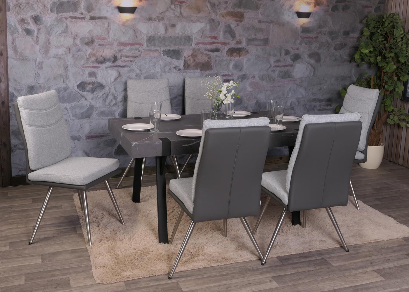 Cosmo Casa - Set van 2 Eetkamerstoelen - Stof & Kunstleer - Grijs