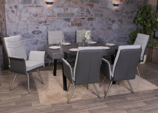 Cosmo Casa - Set van 2 Eetkamerstoelen - Armleuningen - Stof & Kunstleer - Grijs