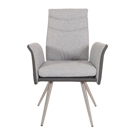 Cosmo Casa - Set van 2 Eetkamerstoelen - Armleuningen - Stof & Kunstleer - Grijs