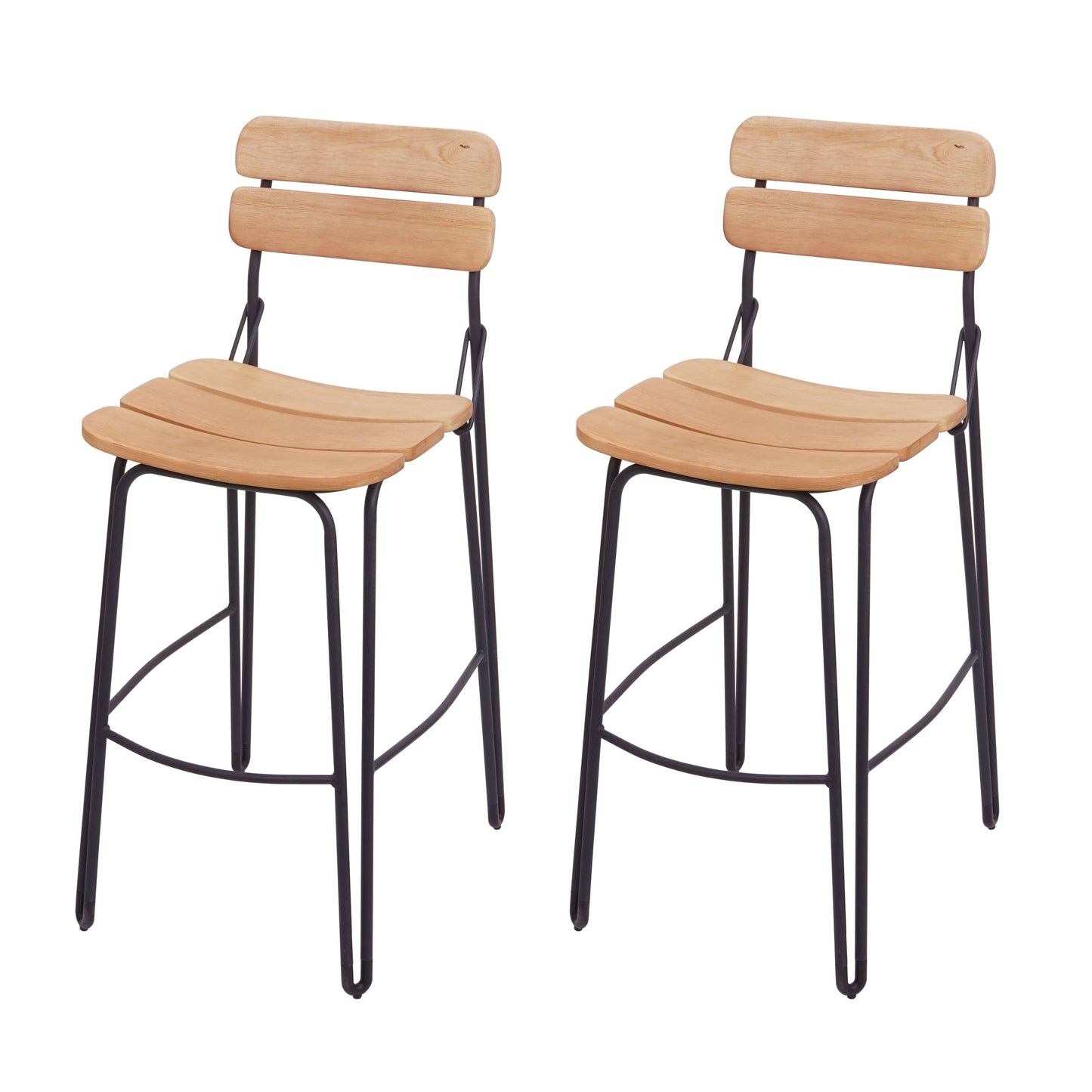 Cosmo Casa - Set van 2 Barkrukken - Industrieel - Metaal & Hout - Natuurlijk bruin