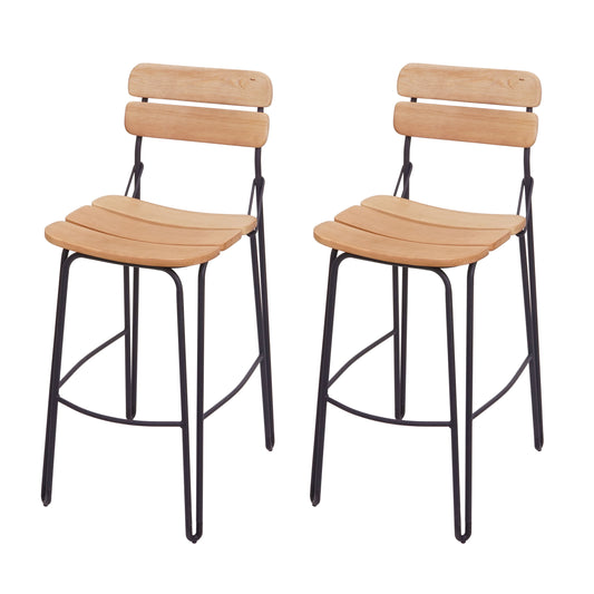 Cosmo Casa - Set van 2 Barkrukken - Industrieel - Metaal & Hout - Natuurlijk bruin