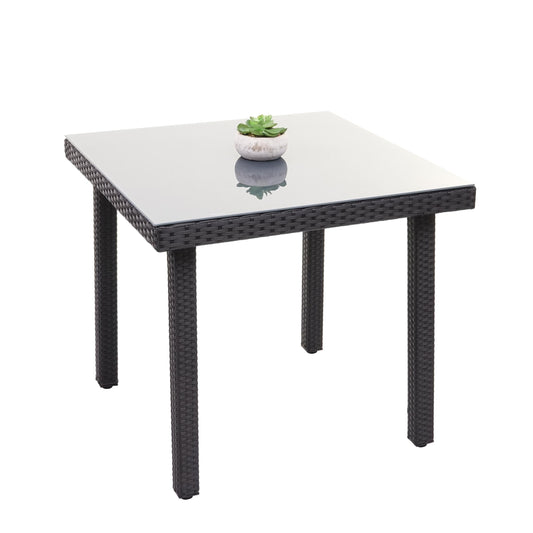 Cosmo Casa - Tuintafel - Glazen blad - Polyrotan - Zwart - 80×80 cm