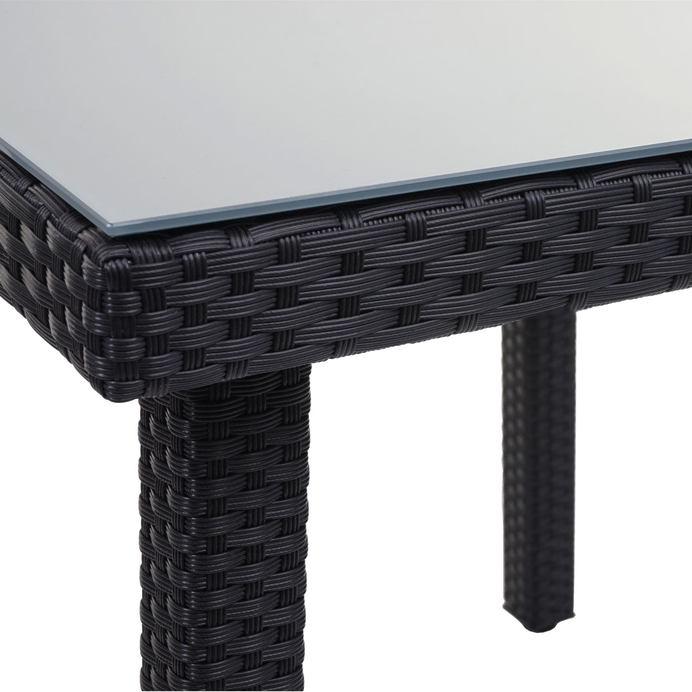 Cosmo Casa - Tuintafel - Glazen blad - Polyrotan - Zwart - 80×80 cm