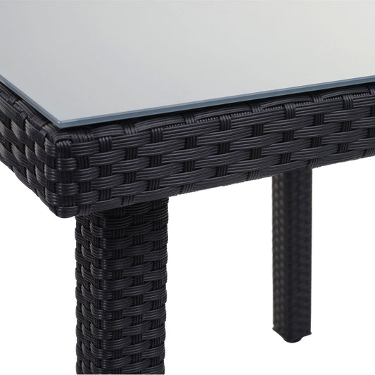 Cosmo Casa - Tuintafel - Glazen blad - Polyrotan - Zwart - 80×80 cm