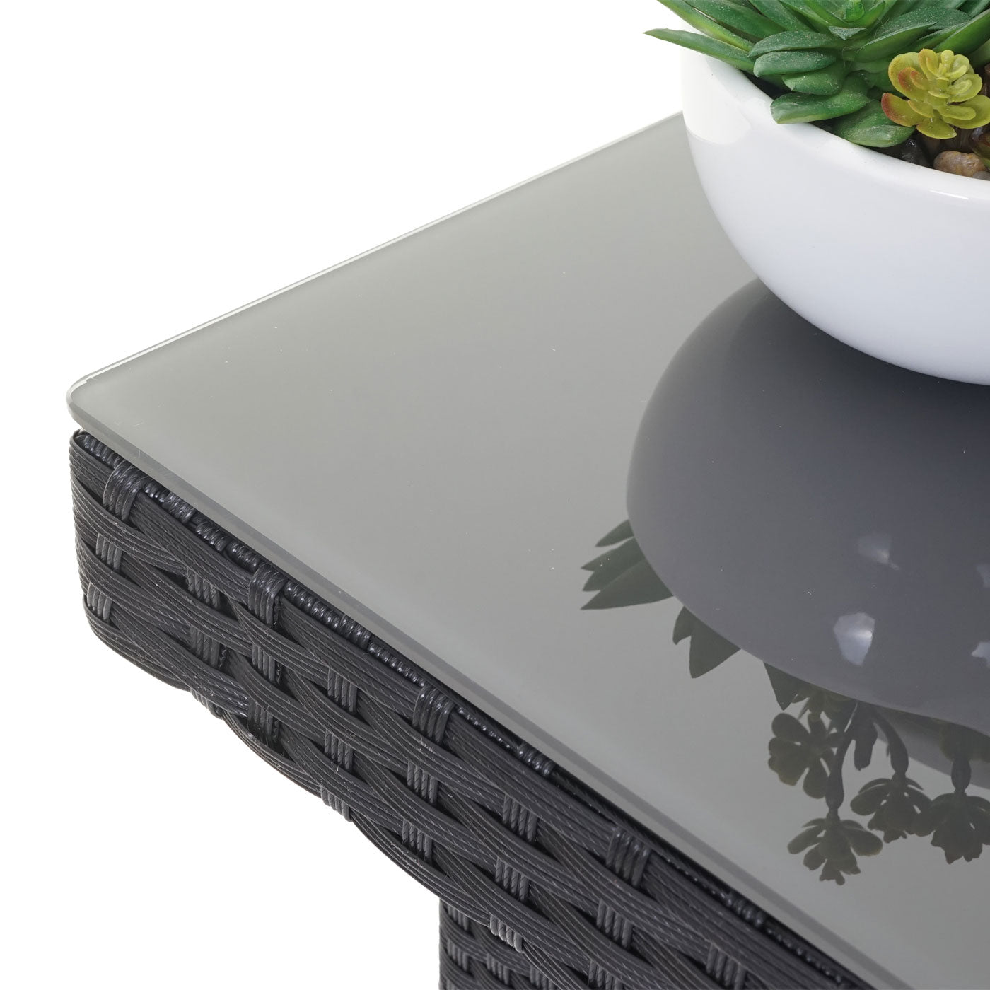 Cosmo Casa - Tuintafel - Glazen blad - Polyrotan - Zwart - 80×80 cm