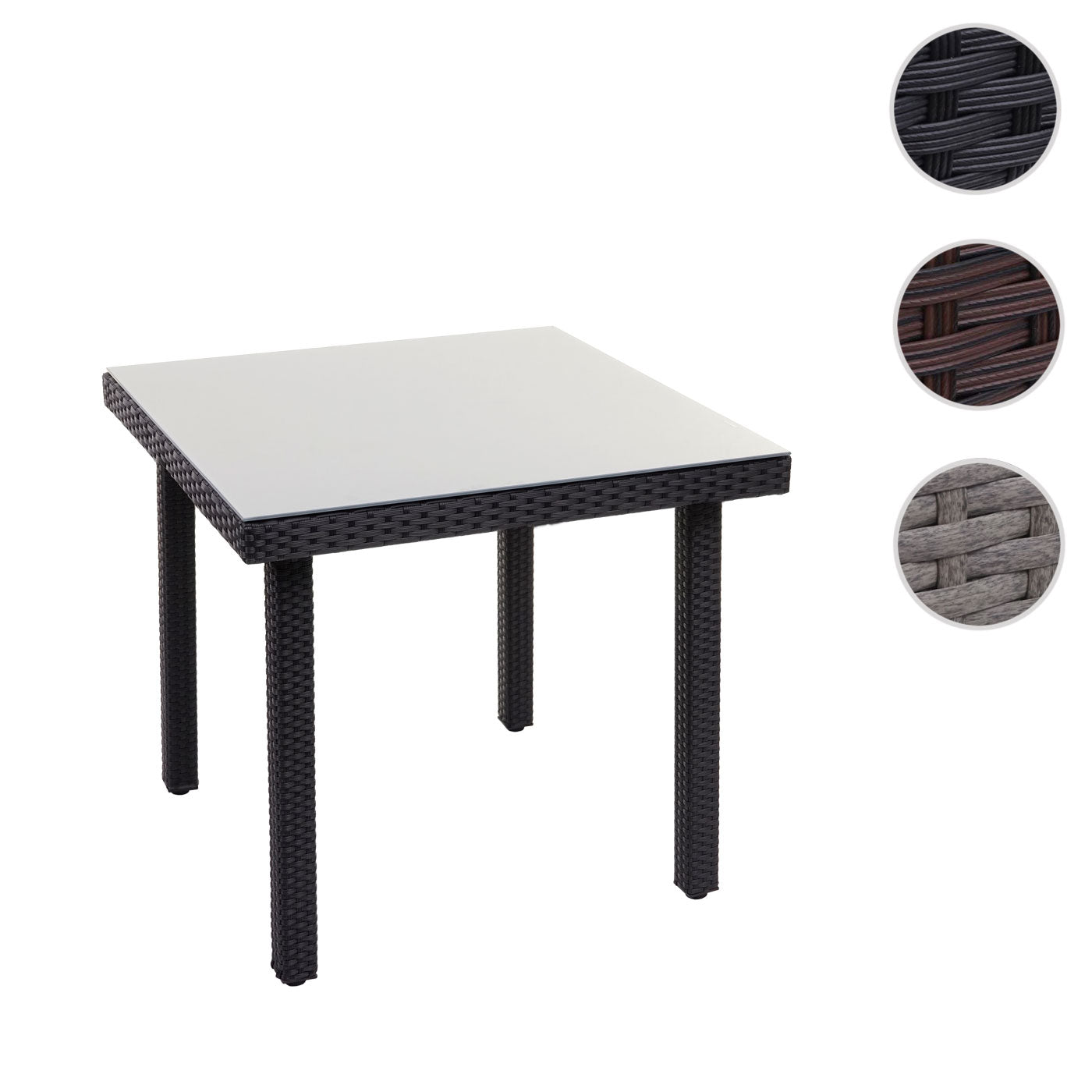 Cosmo Casa - Tuintafel - Glazen blad - Polyrotan - Zwart - 80×80 cm