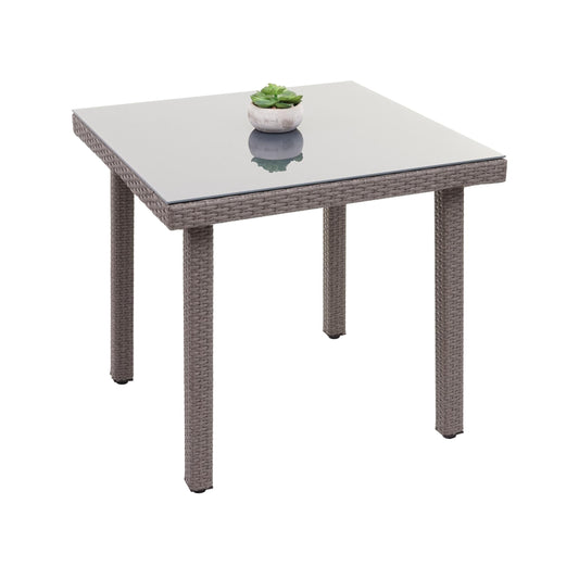 Cosmo Casa - Tuintafel - Glazen blad - Polyrotan - Bruin - 80×80 cm