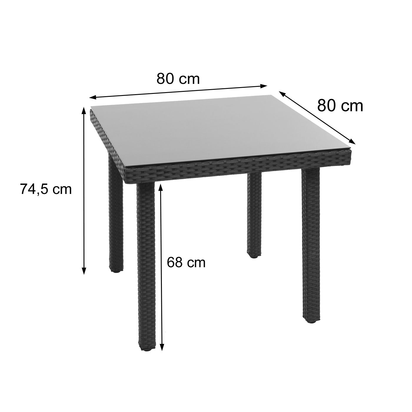 Cosmo Casa - Tuintafel - Glazen blad - Polyrotan - Bruin - 80×80 cm