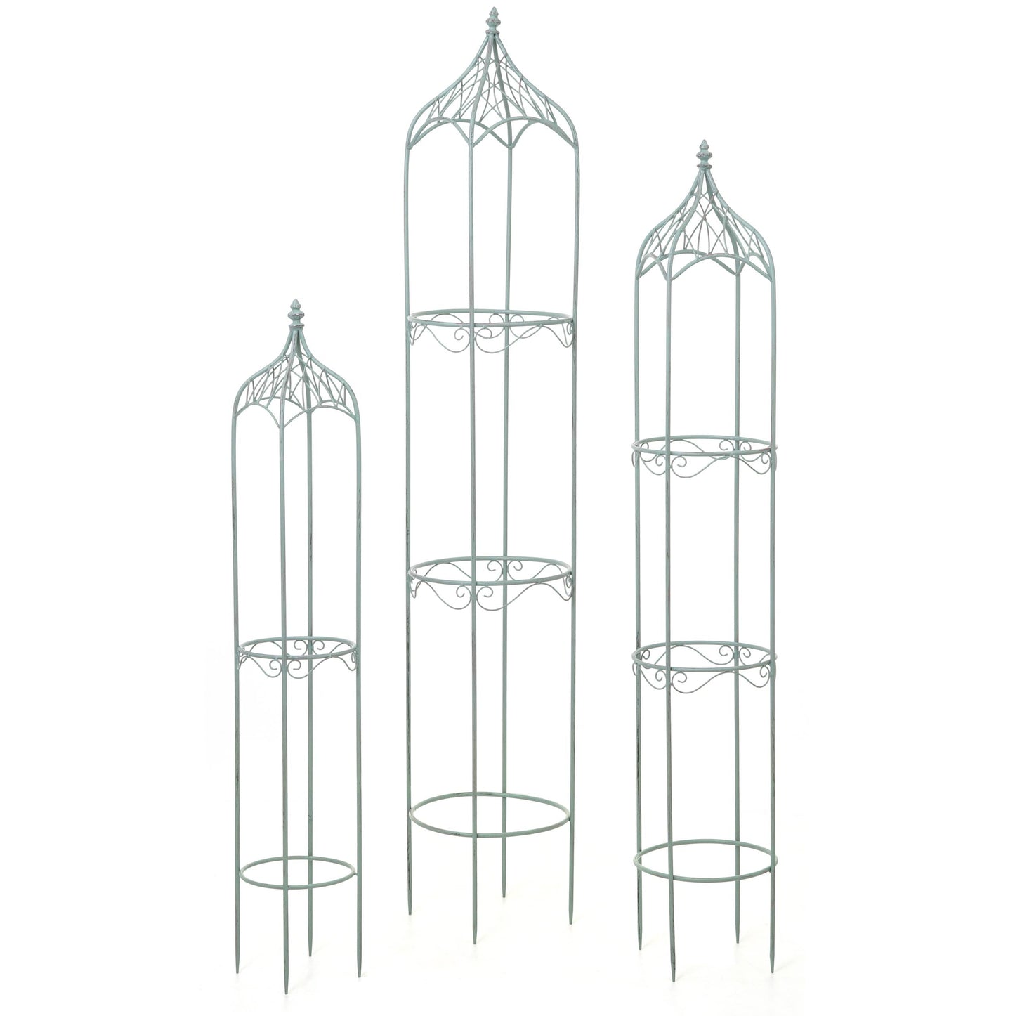 Cosmo Casa - Set van 3 Trellis - Plantensteun - Metaal - Antiekgroen - 162/140/114 cm