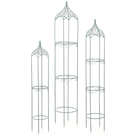Cosmo Casa - Set van 3 Trellis - Plantensteun - Metaal - Antiekgroen - 162/140/114 cm
