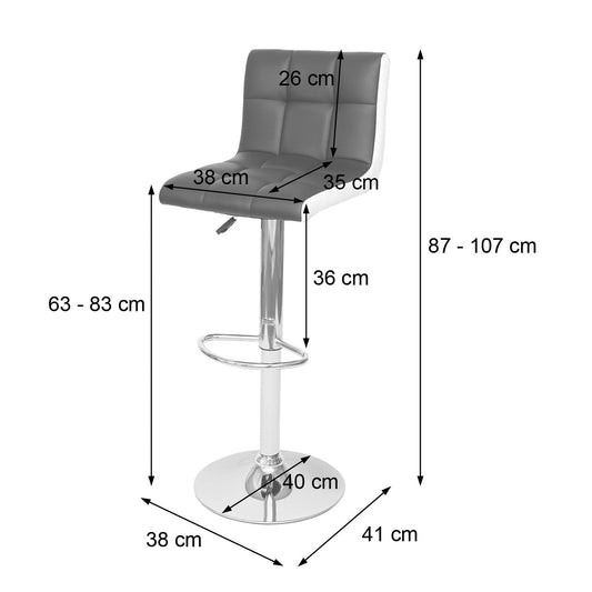 Cosmo Casa - Set van 2 Barkrukken - Verstelbaar - Kunstleer - Zwart-wit