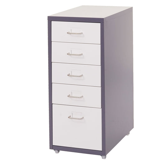 Cosmo Casa - Boston Mobiele Kast - Stalen Ladekast - 69x28x41cm - 5 Laden - Donkergrijs Wit