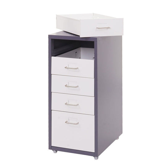 Cosmo Casa - Boston Mobiele Kast - Stalen Ladekast - 69x28x41cm - 5 Laden - Donkergrijs Wit