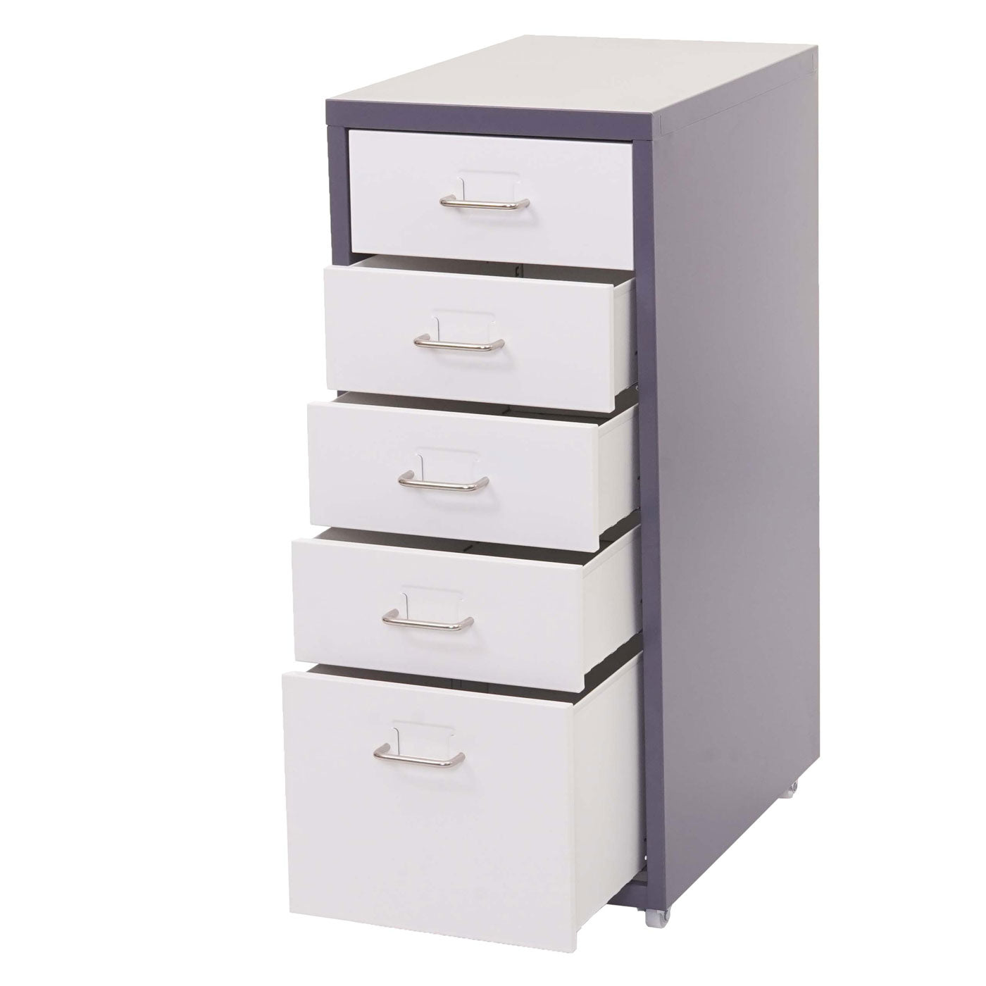 Cosmo Casa - Boston Mobiele Kast - Stalen Ladekast - 69x28x41cm - 5 Laden - Donkergrijs Wit