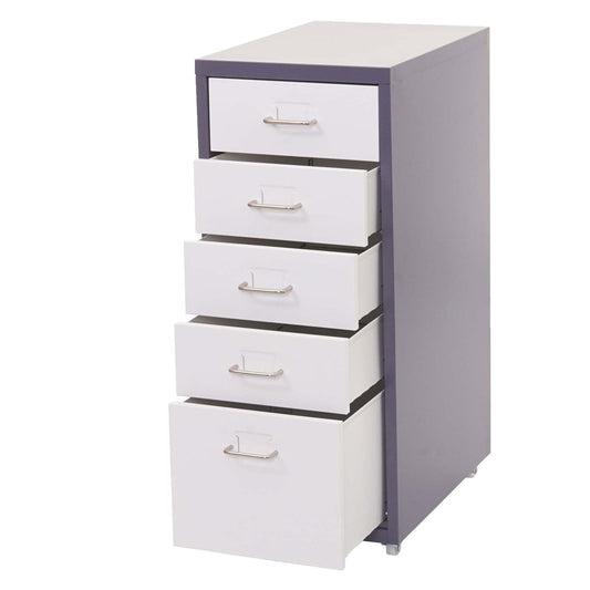 Cosmo Casa - Boston Mobiele Kast - Stalen Ladekast - 69x28x41cm - 5 Laden - Donkergrijs Wit