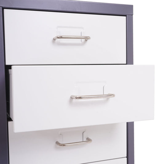 Cosmo Casa - Boston Mobiele Kast - Ladenkast - Stalen Kast - 69x28x41cm - 5 Laden - Donkergrijs Wit-Donkergrijs