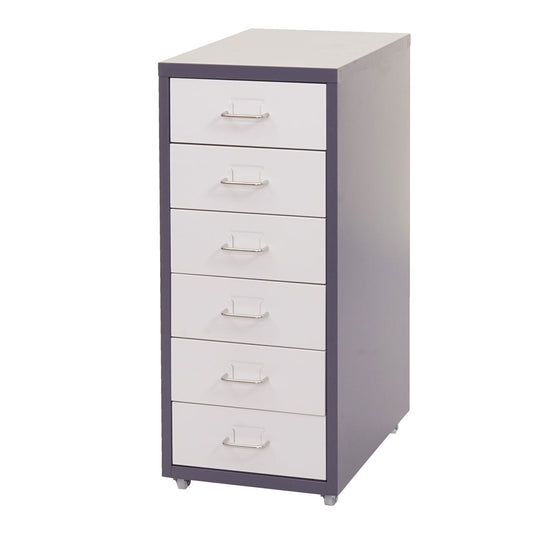 Cosmo Casa - Boston Mobiele Kast - Stalen Ladenkast - 69x28x41cm - 6 Laden - Donkergrijs Wit