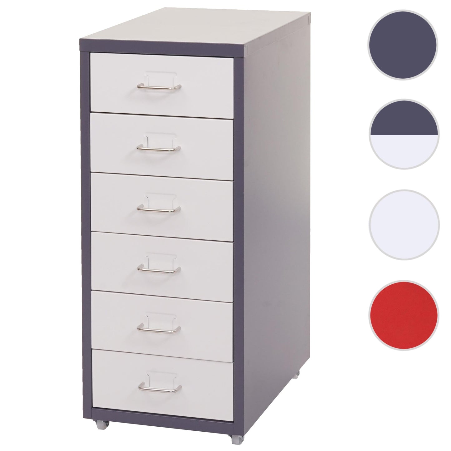 Cosmo Casa - Boston Mobiele Kast - Stalen Ladenkast - 69x28x41cm - 6 Laden - Donkergrijs Wit