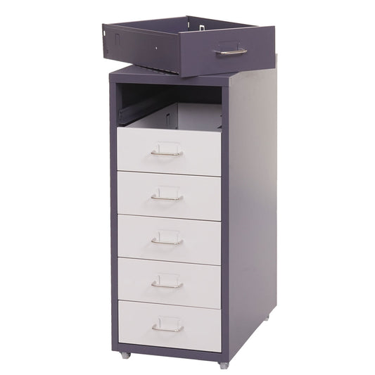 Cosmo Casa - Boston Mobiele Kast - Stalen Ladenkast - 69x28x41cm - 6 Laden - Donkergrijs met Wit Donkergrijs