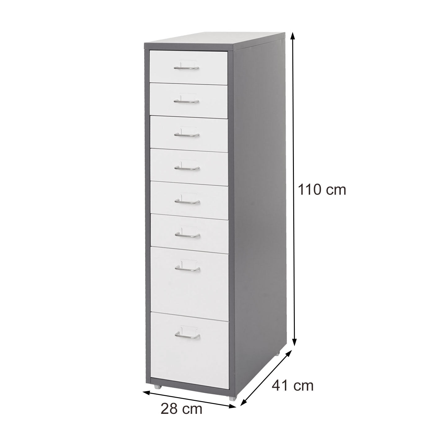 Cosmo Casa - Boston Mobiele Kast - Stalen Ladenkast - 110x28x41cm - 8 Laden - Donkergrijs Wit