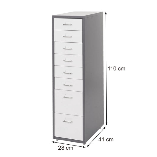 Cosmo Casa - Boston Mobiele Kast - Stalen Ladenkast - 110x28x41cm - 8 Laden - Donkergrijs Wit