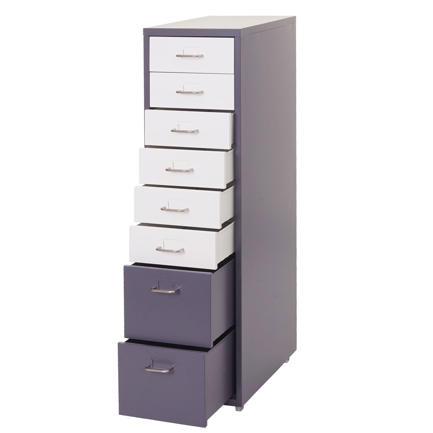 Cosmo Casa - Boston Mobiele Kast - Stalen Ladenkast - 110x28x41cm - 8 Laden - Donkergrijs met Wit Donkergrijs