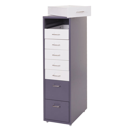 Cosmo Casa - Boston Mobiele Kast - Stalen Ladenkast - 110x28x41cm - 8 Laden - Donkergrijs met Wit Donkergrijs