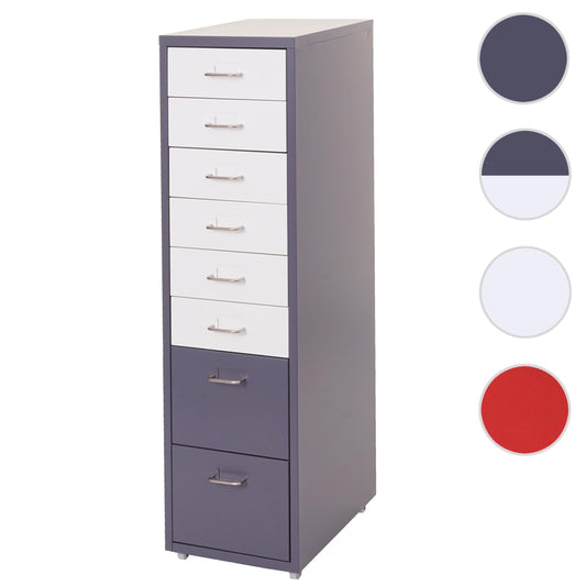 Cosmo Casa - Boston Mobiele Kast - Stalen Ladenkast - 110x28x41cm - 8 Laden - Donkergrijs met Wit Donkergrijs