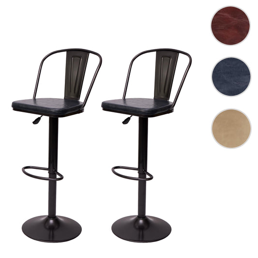 Cosmo Casa - Set van 2 Barkrukken - Verstelbaar - Kunstleer - Vintage grijs