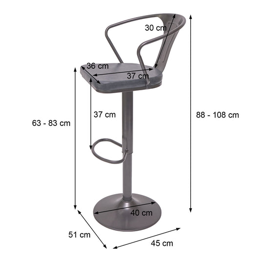 Cosmo Casa - Set van 2 Barkrukken - Verstelbaar - Kunstleer - Vintage zwart-grijs