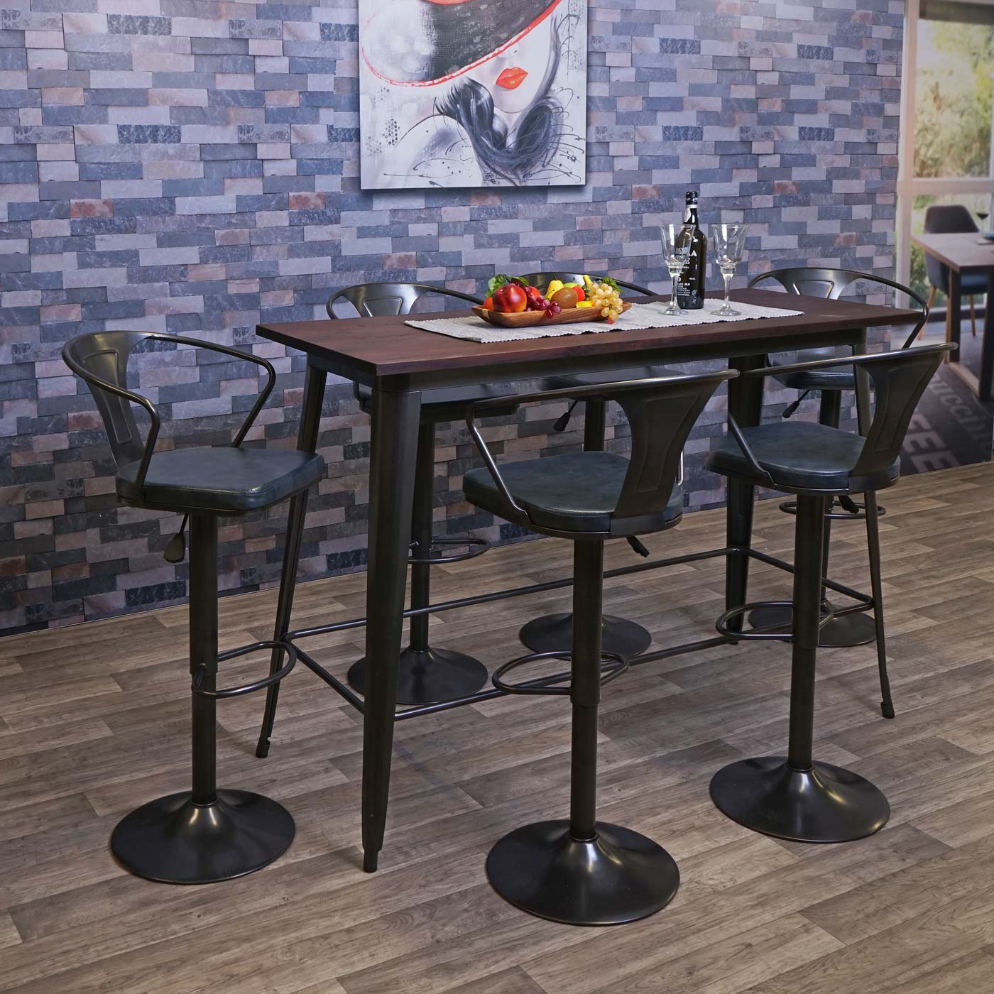 Cosmo Casa - Set van 2 Barkrukken - Verstelbaar - Kunstleer - Vintage zwart-grijs