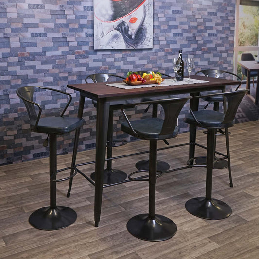 Cosmo Casa - Set van 2 Barkrukken - Verstelbaar - Kunstleer - Vintage zwart-grijs