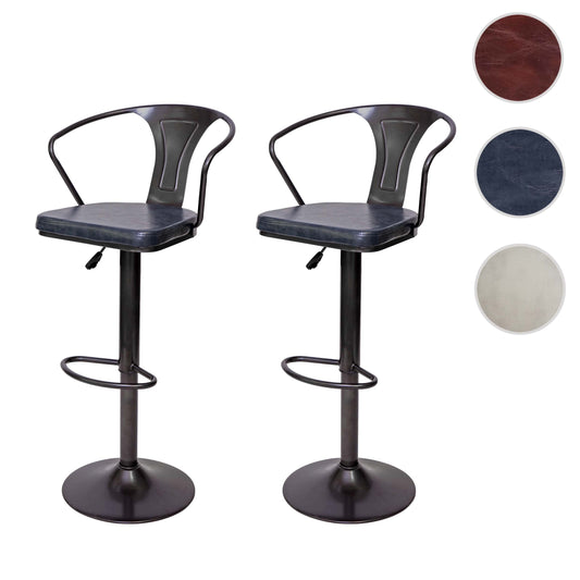 Cosmo Casa - Set van 2 Barkrukken - Verstelbaar - Kunstleer - Vintage zwart-grijs