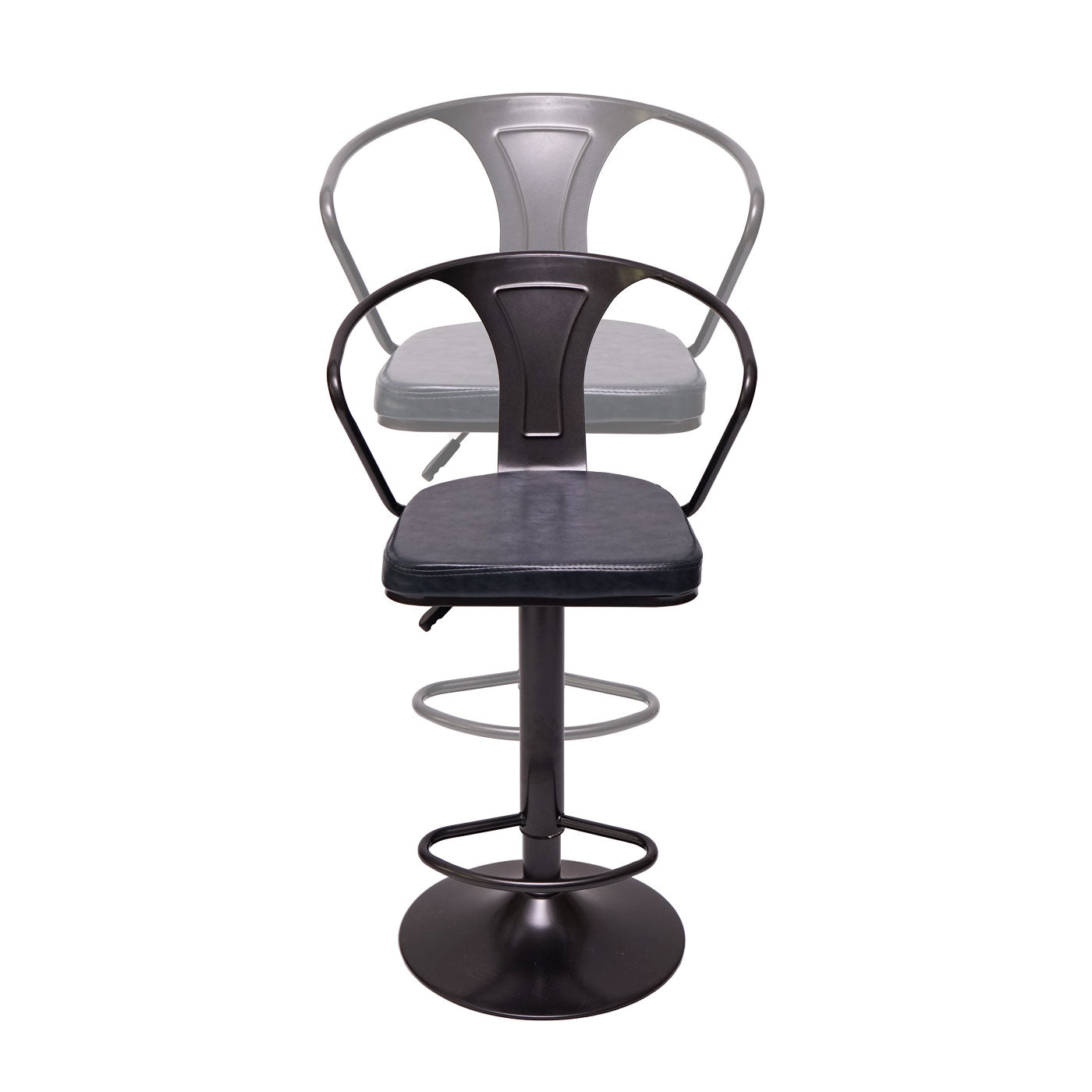 Cosmo Casa - Set van 2 Barkrukken - Verstelbaar - Kunstleer - Vintage zwart-grijs