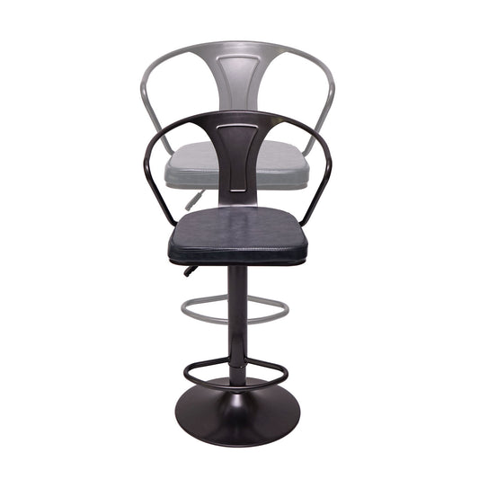 Cosmo Casa - Set van 2 Barkrukken - Verstelbaar - Kunstleer - Vintage zwart-grijs