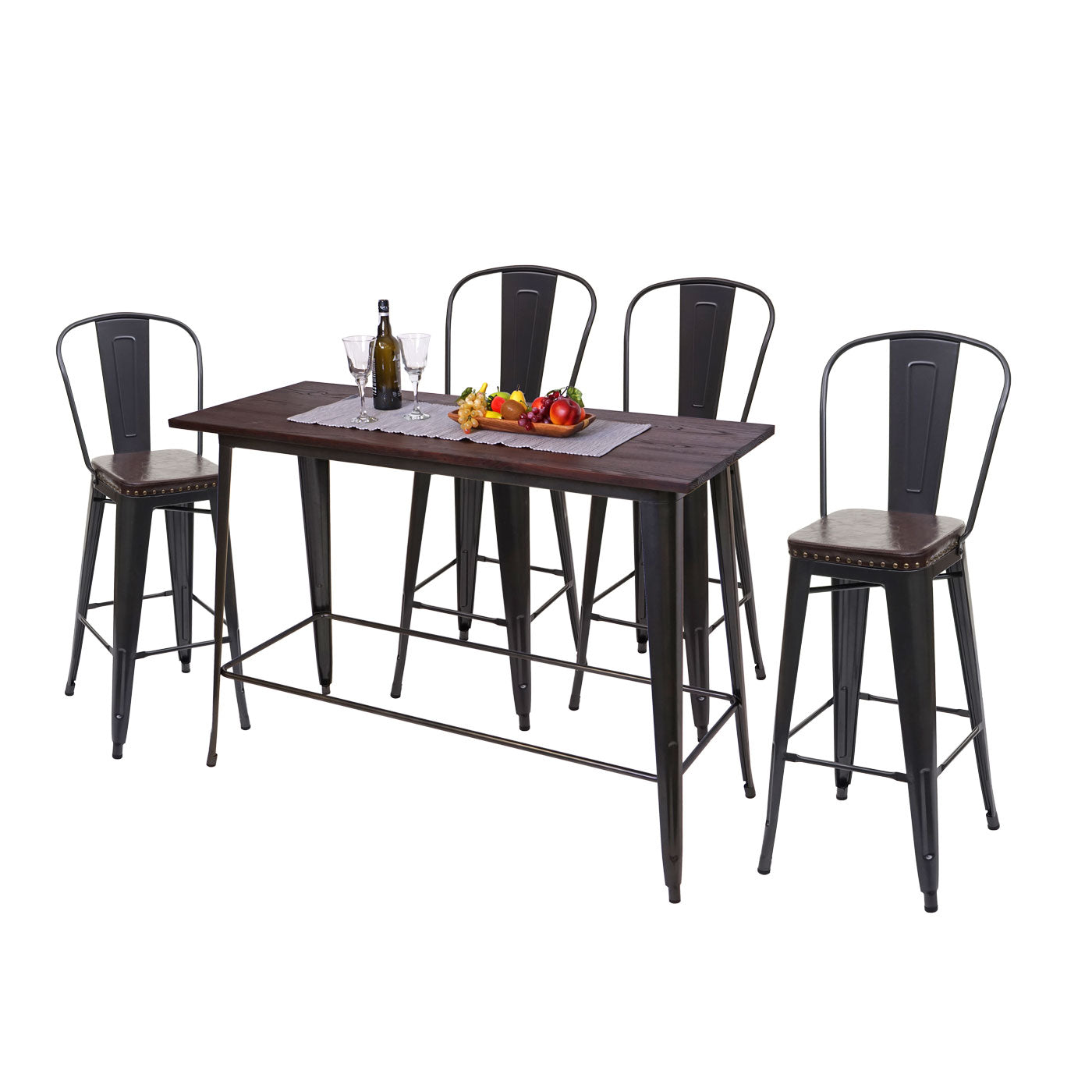 Cosmo Casa - Set van 2 Barkrukken - Chesterfield - Kunstleer - Zwartbruin