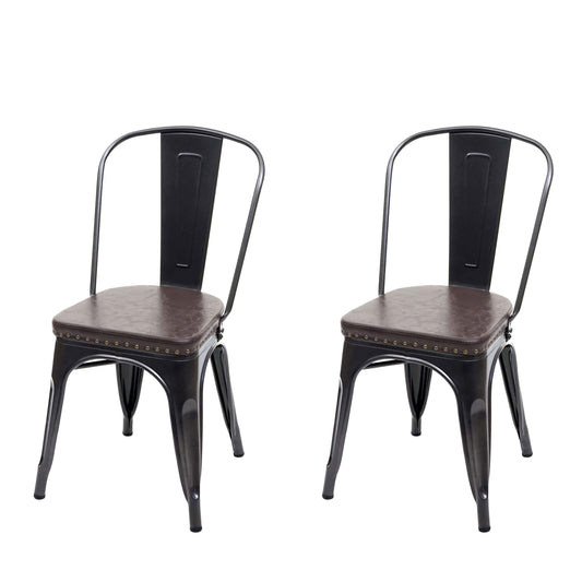 Cosmo Casa - Set van 2 Eetkamerstoelen - Chesterfield - Kunstleer - Zwartbruin