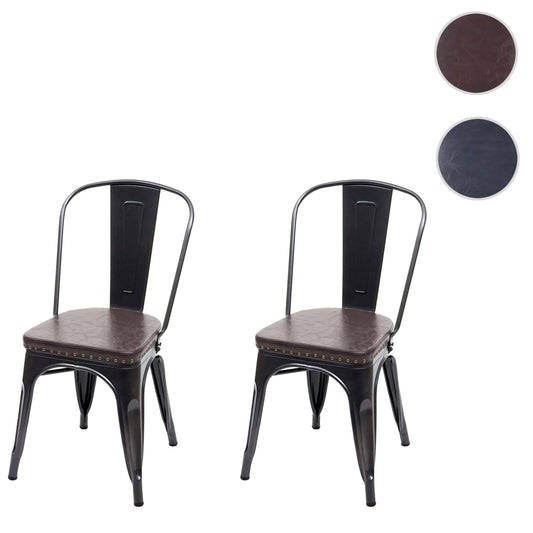 Cosmo Casa - Set van 2 Eetkamerstoelen - Chesterfield - Kunstleer - Zwartbruin