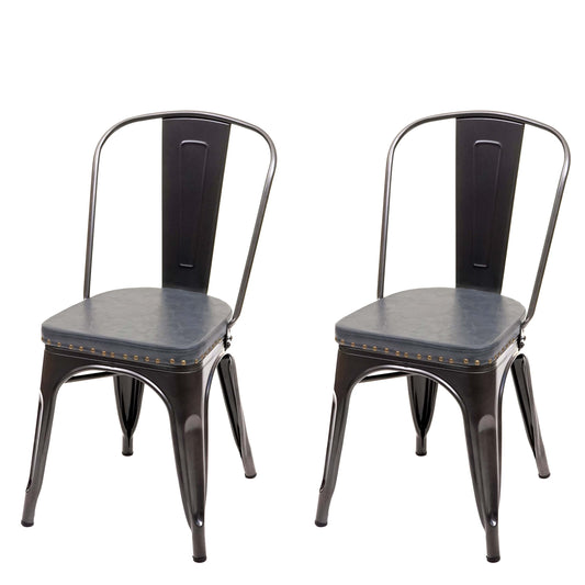 Cosmo Casa - Set van 2 Eetkamerstoelen - Chesterfield - Kunstleer - Zwartgrijs