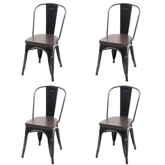 Cosmo Casa - Set van 4 Eetkamerstoelen - Chesterfield - Kunstleer - Zwartbruin