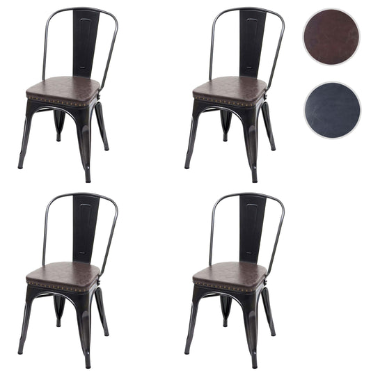 Cosmo Casa - Set van 4 Eetkamerstoelen - Chesterfield - Kunstleer - Zwartbruin