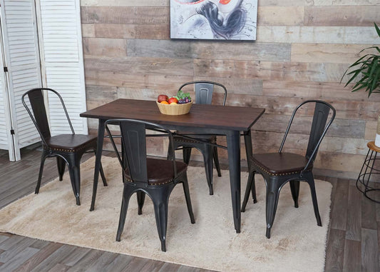 Cosmo Casa - Set van 4 Eetkamerstoelen - Chesterfield - Kunstleer - Zwartbruin