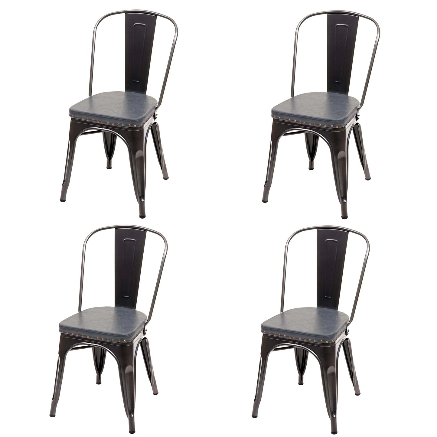 Cosmo Casa - Set van 4 Eetkamerstoelen - Chesterfield - Kunstleer - Zwartgrijs