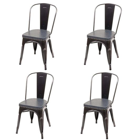 Cosmo Casa - Set van 4 Eetkamerstoelen - Chesterfield - Kunstleer - Zwartgrijs