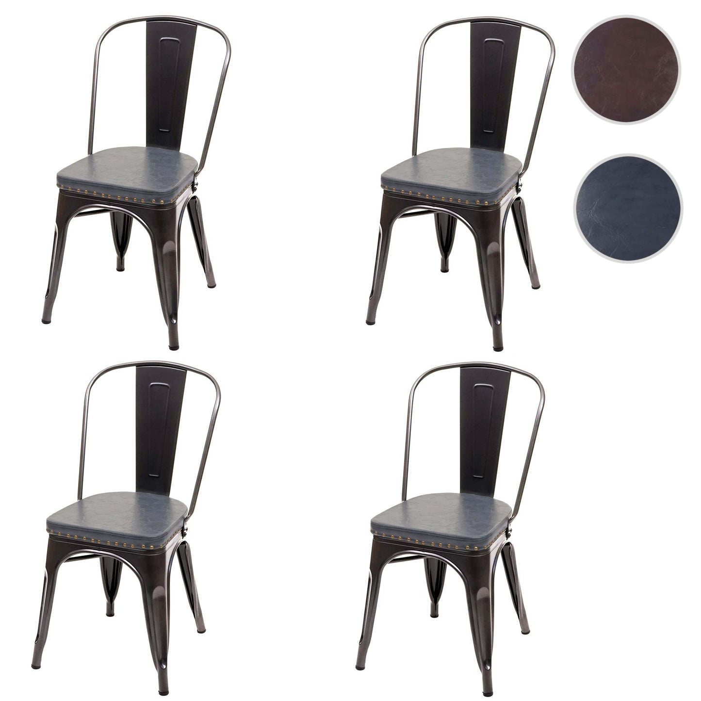 Cosmo Casa - Set van 4 Eetkamerstoelen - Chesterfield - Kunstleer - Zwartgrijs