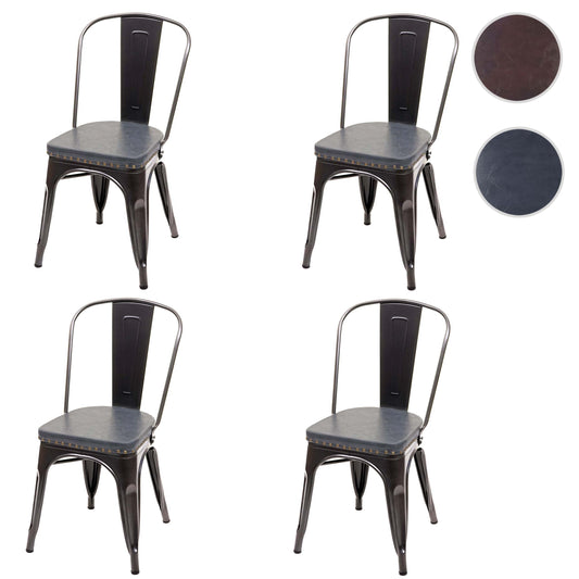 Cosmo Casa - Set van 4 Eetkamerstoelen - Chesterfield - Kunstleer - Zwartgrijs